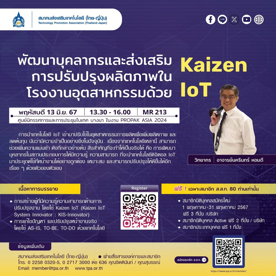 พัฒนาบุคลากรและส่งเสริมการปรับปรุงผลิตภาพในโรงงานอุตสาหกรรมด้วย Kaizen IoT