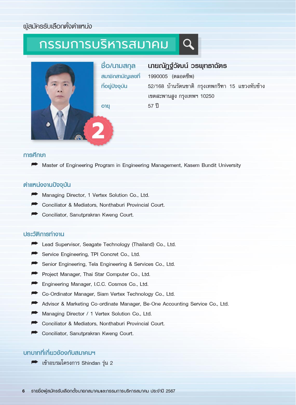 รายชื่อผู้สมัครรับเลือกตั้ง นายกสมาคม และกรรมการบริหารสมาคม ประจำปี 2567 ในการประชุมใหญ่สามัญประจำปี 2567