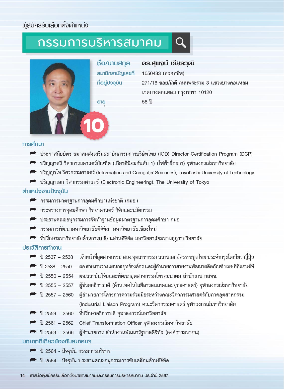 รายชื่อผู้สมัครรับเลือกตั้ง นายกสมาคม และกรรมการบริหารสมาคม ประจำปี 2567 ในการประชุมใหญ่สามัญประจำปี 2567