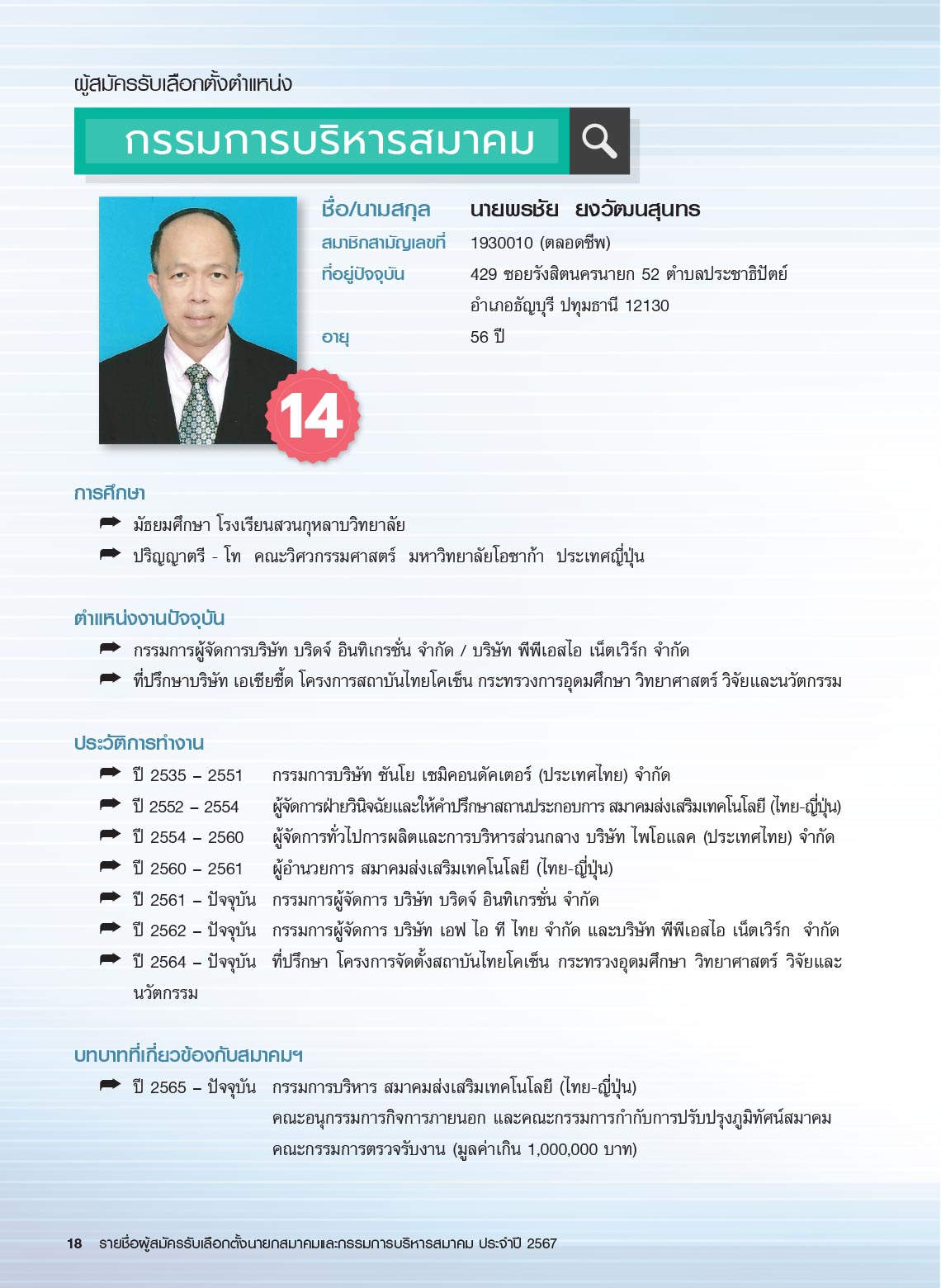 รายชื่อผู้สมัครรับเลือกตั้ง นายกสมาคม และกรรมการบริหารสมาคม ประจำปี 2567 ในการประชุมใหญ่สามัญประจำปี 2567